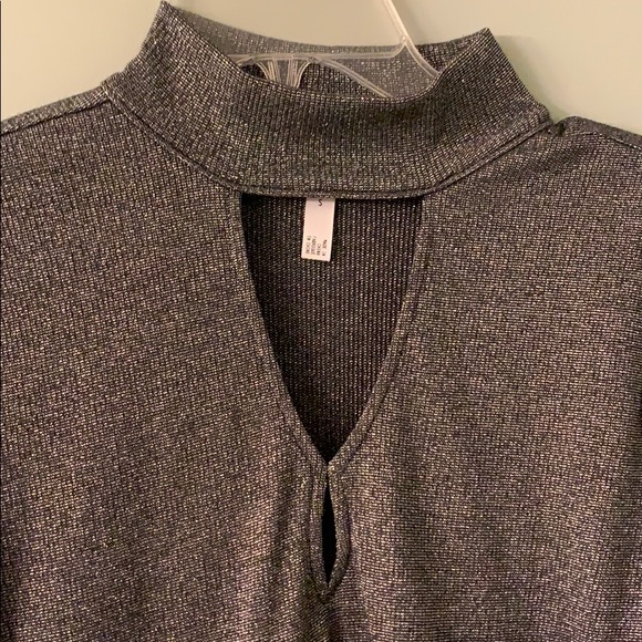 Leith Silver metallic Bodysuit Long Sleeve Keyhole - Picture 2 of 6